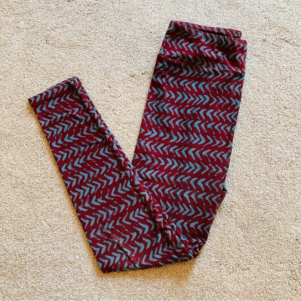 OS Maroon and Teal Arrow Head LulaRoe Leggings